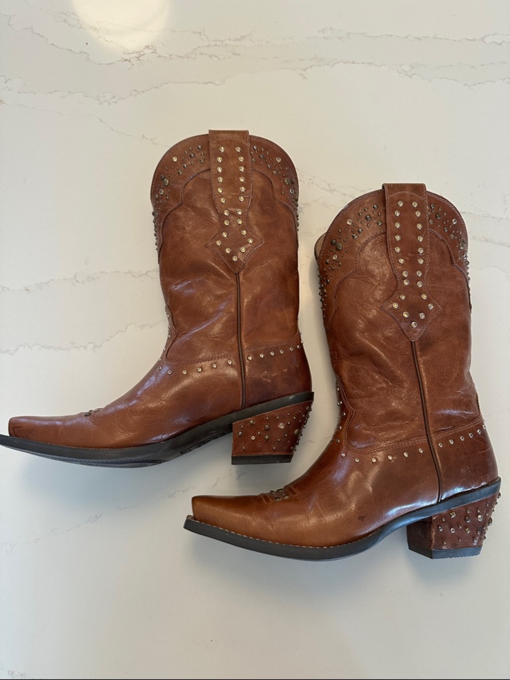 Ariat Women's Cognac Leather Studded Western Boots - Picture 2 of 8